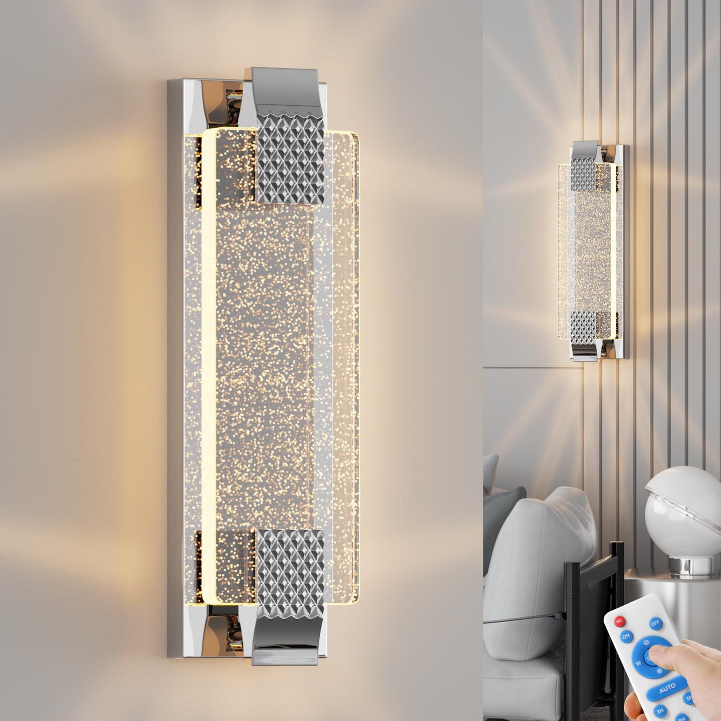 camuucci Battery Operated Wall Sconce, Rechargeable 12000mAh, Dimmable, 15.2 Inches, Silver, Model SNCD, Indoor Lighting Fixture