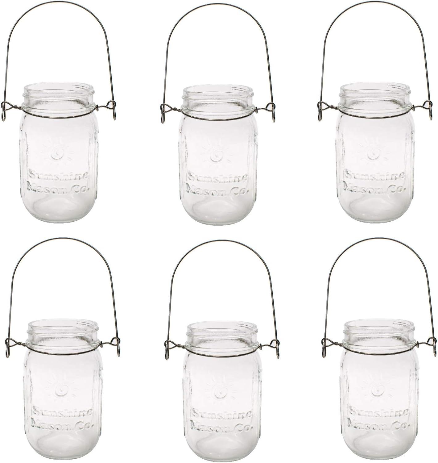 Pint Sized Glass Mason Jars with Hanger Handles Set of 6
