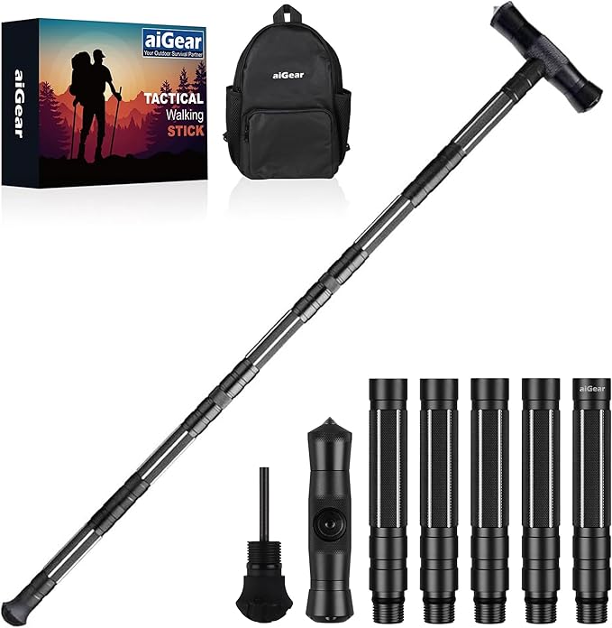 aiGear G2 Tactical Stick Hiking Walking Staff - Trekking Poles Outdoor Adjustable Hiking Stick for Camping Hiking 5/8 Tub...