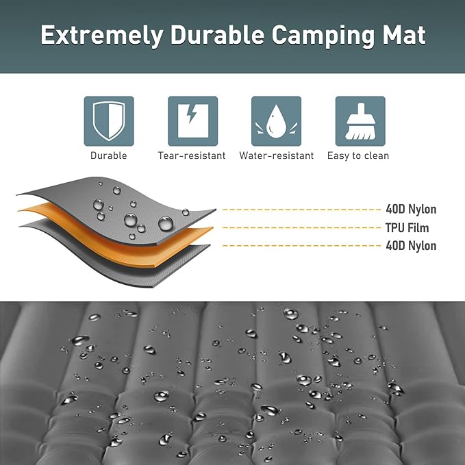 Elegear Double Sleeping Pad for Camping, 4" Ultra-Thick Self Inflating Camping Pad 2 Person with Pillow Built-in Foot Pump Camping Sleeping Mat for Backpacking, Hiking, Portable Camping Pad