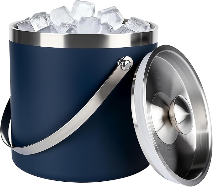 3L Double-Wall Insulated Stainless Steel Ice Bucket with scoop for Cocktail Bar - Metal Ice Bucket for freezer with Lid fo...