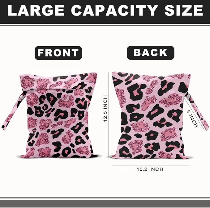 2Pcs Leopard Print Wet Bags, Wet Dry Bag Reusable Zipper Pouch for Swimsuit, Diapers, Travel, Pool, Beach, Dirty Yoga Gym Clothes, Toiletries, Waterproof Birthday Christmas Gifts