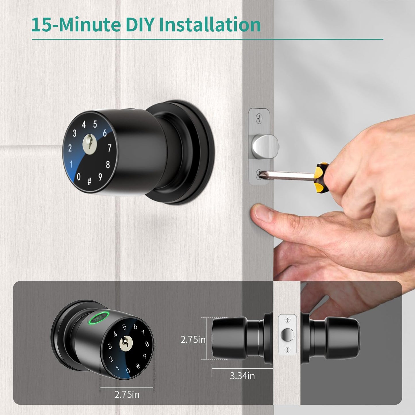 IRONZON Fingerprint Door Knob Fingerprint Door Lock with App Control Smart Door knob for Bedroom, Biometric Door Lock for Apartment Office and Garages