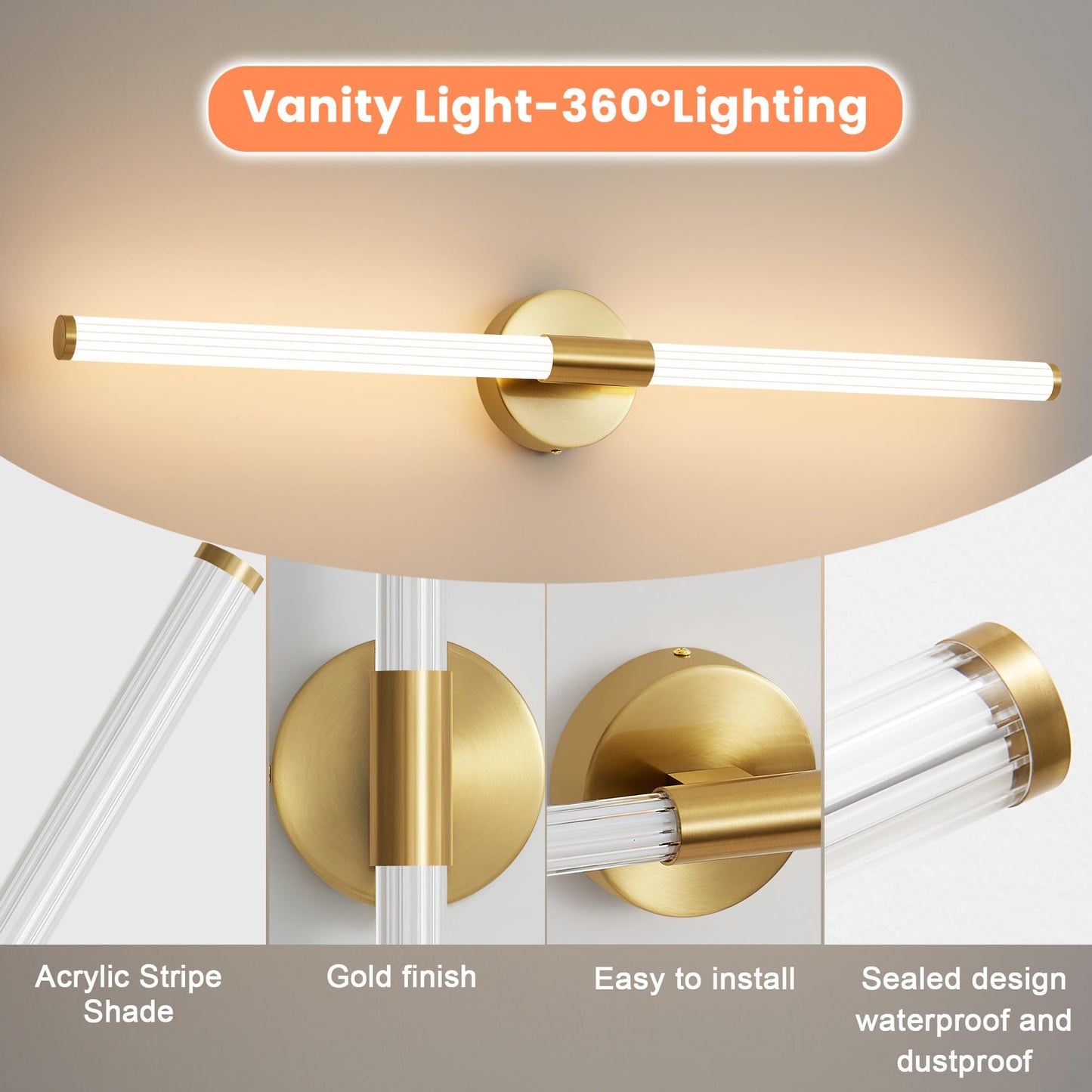Gednbo Glod Wall Sconces Set Of 2 Hardwired  Dimmable 5Cct Led Bathroom Light Fixtures Over Mirror  360 Full Lighting 31 Long Vanity Light Bar Modern Wall Sconce For Bathroom Bedroom Living Room