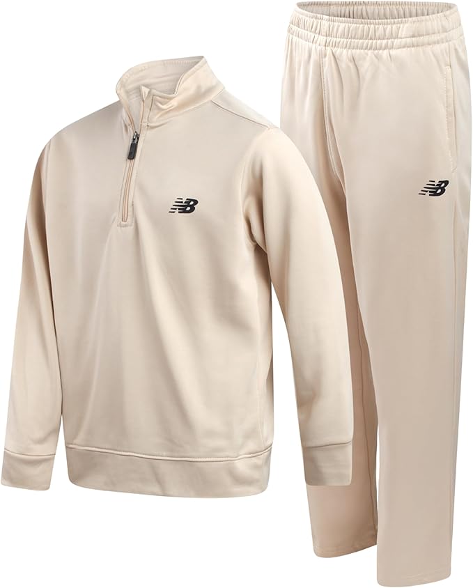 New Balance Boys Pants Set - 2 Piece Tech Fleece Boys Quarter Zip Pullover and Jogger Sweatpants with Pockets (Sizes: 8-16)