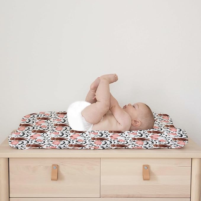 Highland Cows Pumpkin Leaves Baby Changing Pad Covers Highland Yak Halloween Bats Diaper Changing Table Sheets for Girl Boy Autumn Fall Soft Breathable Stretch Change Table Mats 32''x16''