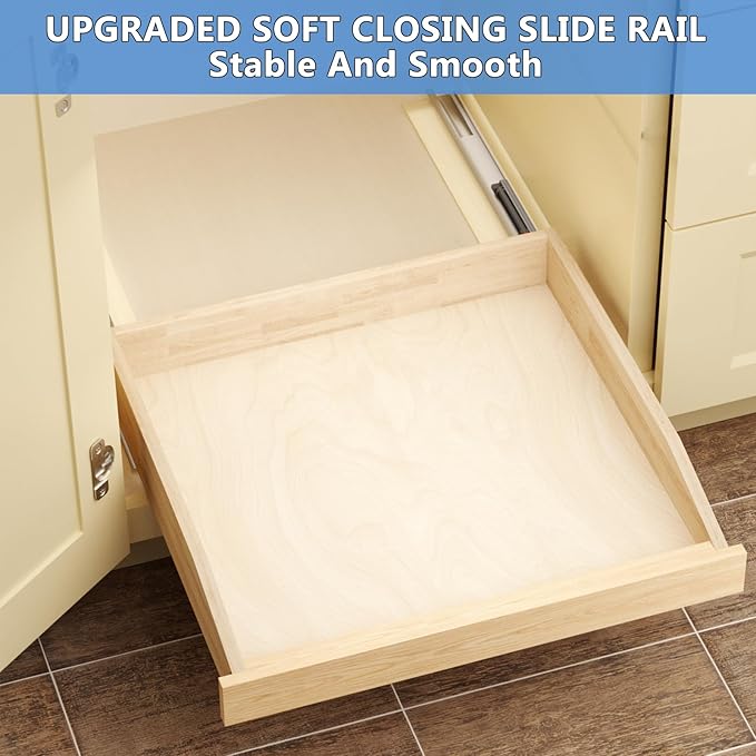 LOVMOR Single Pull Out Cabinet Organizer 31½”W x 21”D, Soft Close Slide Out Drawer Storage Shelves for Kitchen, Wood Cabinet Shelf Pull-Out Organizer Storage for Base Cabinet