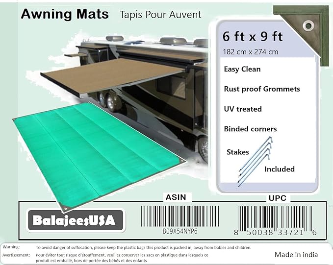 BalajeesUSA Outdoor Rug - 6x9 Green, Reversible Recycled Plastic Straw Outdoor Patio Rugs Clearance Waterproof Large RV Camper Mats 7216