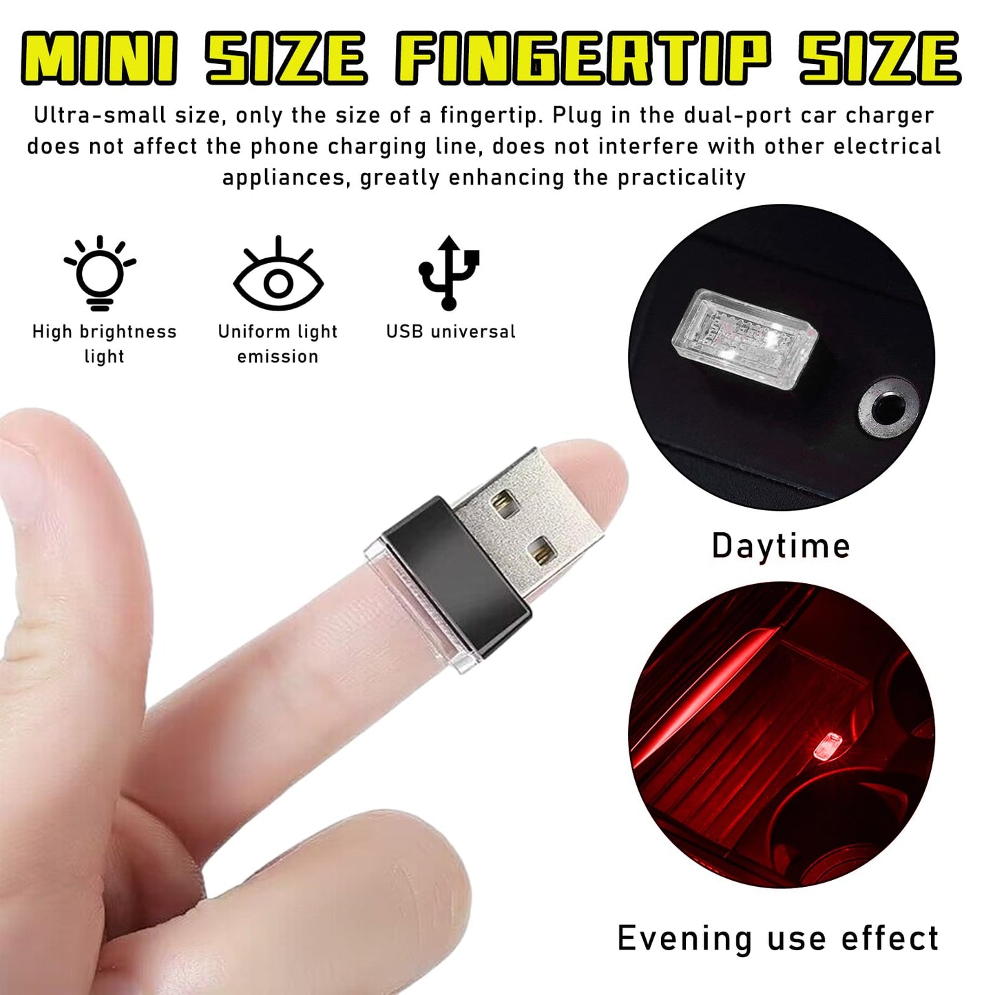 Augeny Usb Led Car Interior Atmosphere Lamp - 4 Pcs Portable Auto Ambient Lighting Kit, 2 Red + 2 Purple For Most Vehicles