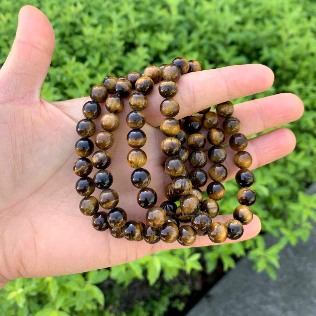 Adabele Real Natural Golden Yellow Tiger's Eye Bracelet 8.5 inch Stretch Gemstone Beaded Bracelet Chakra Healing Crystal Stone J