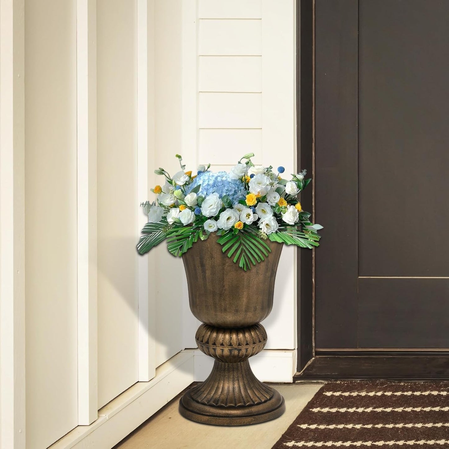 Athena Collection 20''H Garden Plastic Urn Vintage Tall Planter Urn Patio Large Flower Pot Porch Planter Large Planter for Indoor Outdoor Plant, Bronze