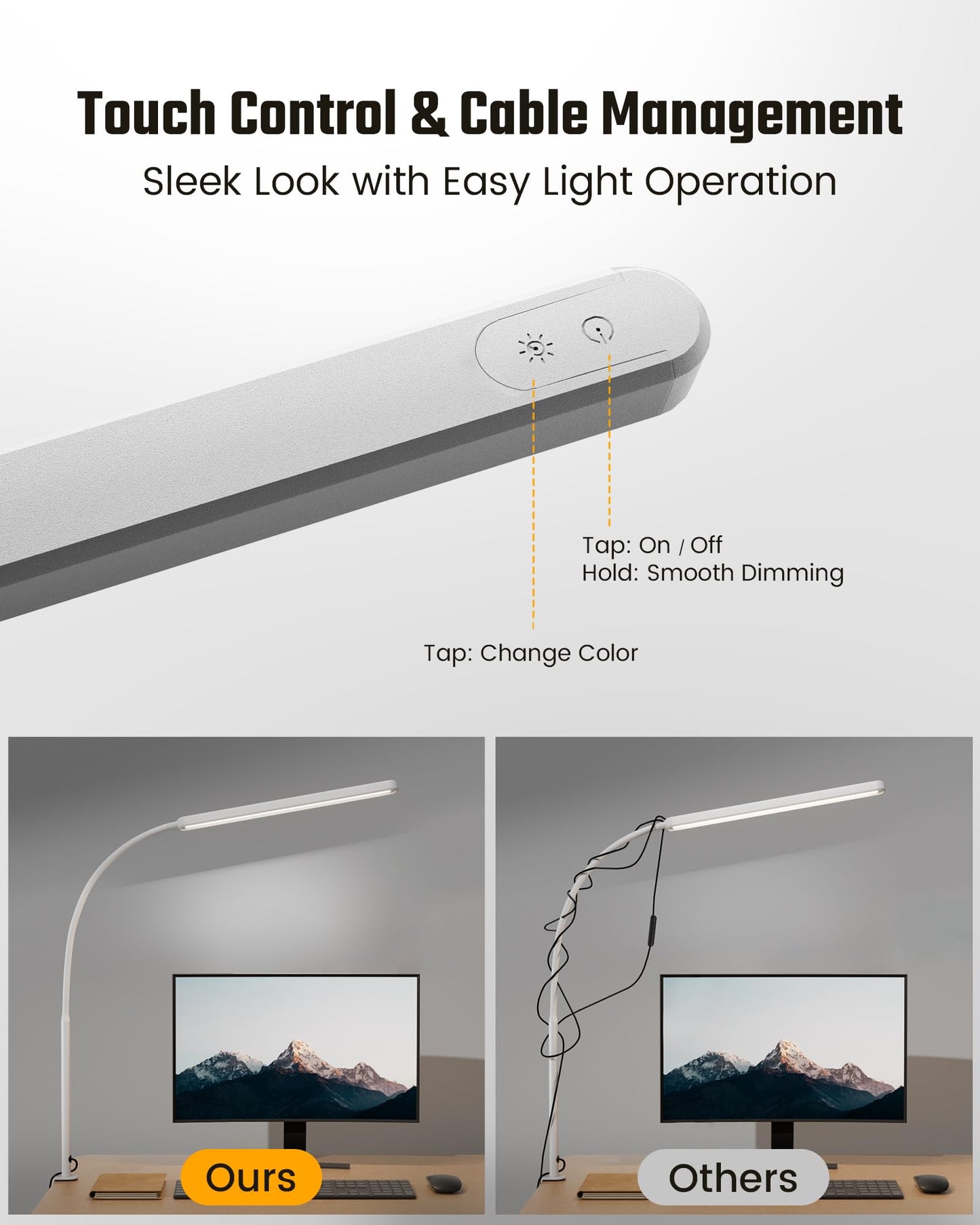 Superdanny Eye-Caring Led Desk Lamp 360?Flexible Gooseneck Work Lamp With Desk Side Clamp Touch Control 3 Light Colors Smooth Dimming Task Lighting Reading Light For Home Office College Dorm  White
