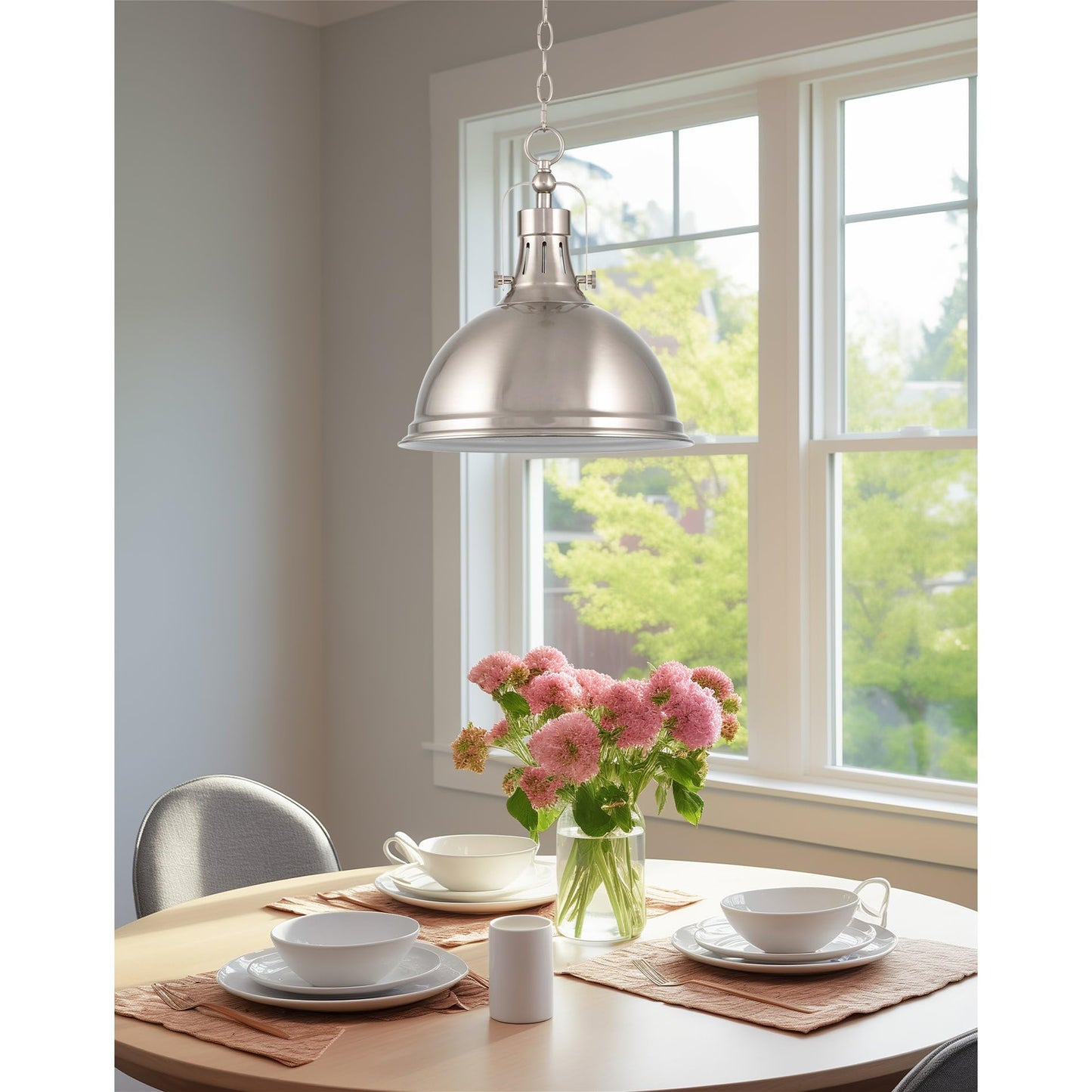 Kira Home Belle Pendant Light, 14in Adjustable Height, Brushed Nickel, Metal, Model RVY-CP6344-1-BN