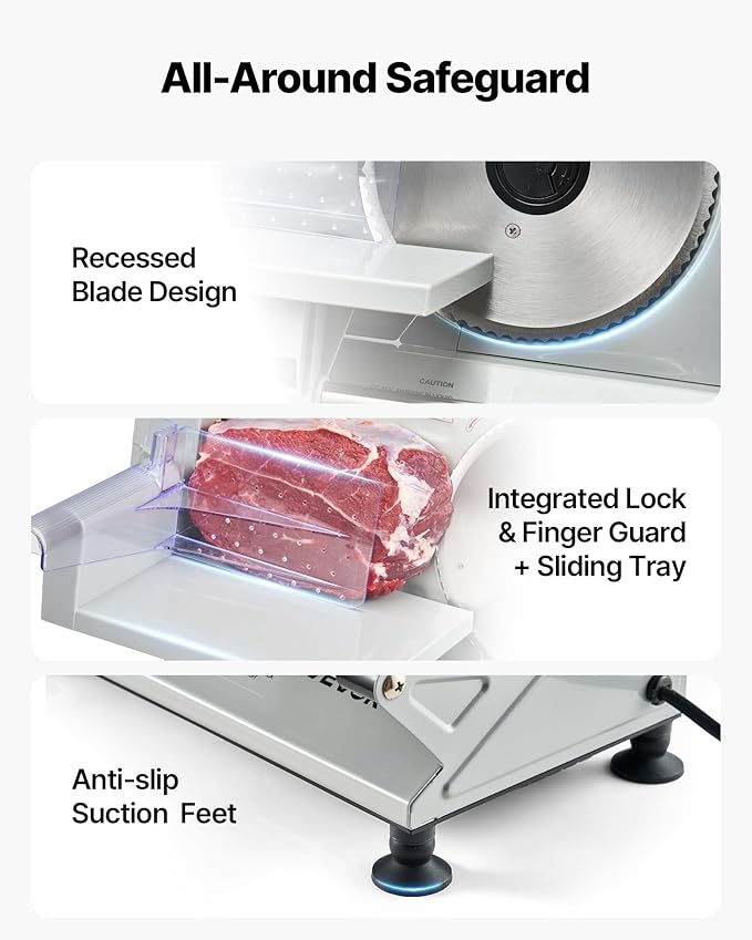 VEVOR Meat Slicer, 6.7 inch 150W Electric Deli Slicer Machine with 2 SUS420 Blades, 0-0.6 inch Adjustable Thickness, ETL Certified Home Food-Slicer for Meat, Ham, Baguett, Steak