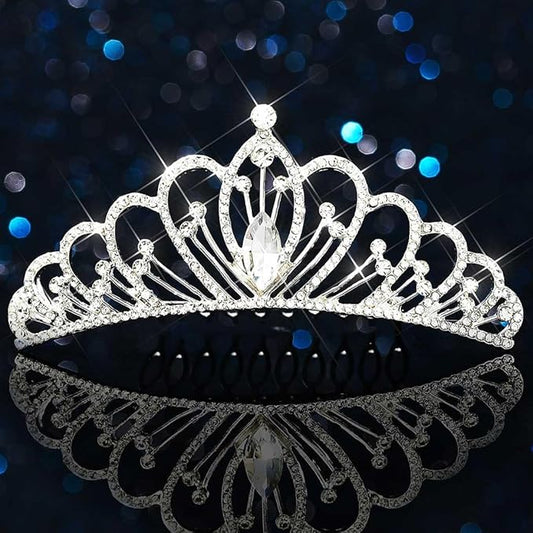 CAKURE Small Tiara Crown with Comb Silver Rhinestone Princess Tiaras Sparkly Hair Accessories for Women and Girls (a-silve...