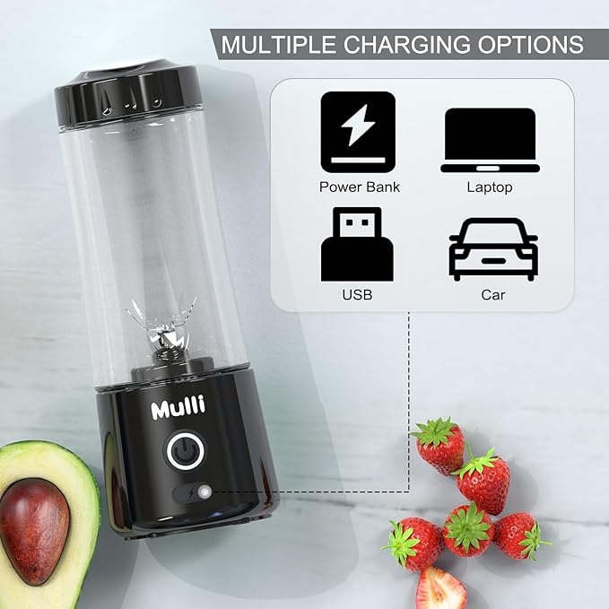 Mulli Portable Blender,USB Rechargeable Personal Mixer for Smoothie and Shakes, Mini Blender with Six Blades for Baby Food,Travel,Gym(Update)
