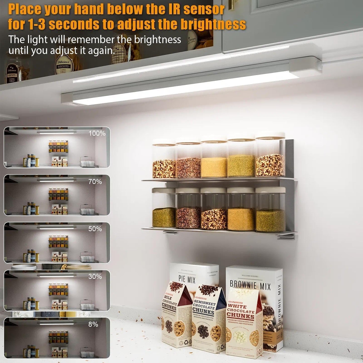 2Pcs 16 Inch Under Cabinet Lights With Hand Wave  Under Counter Lighting 5000K Cold White Dimmable Plug And Play Led Lights For Kitchen Cabinet  Cupboard  Closet  Desk