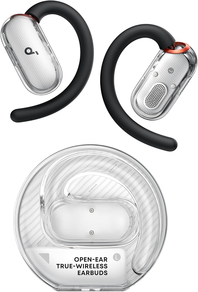 Soundcore V40i by Anker, Open-Ear Headphones, Clear Design, Lidless Case, 4 Adjustable Positions for Every Ear Size, Riche...