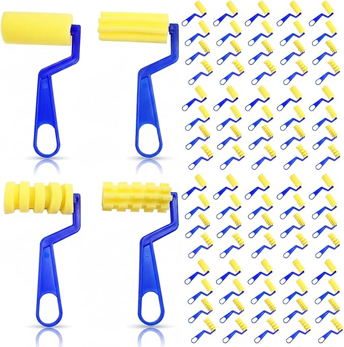 40 Pieces 3 Inch Foam Paint Rollers, Small Sponge Paint Roller with Plastic Handle, Reusable Painting Sponge Roller for To...