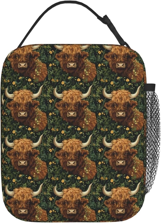 Highland Cow Lunch Box Insulated Lunch Bag for kids Girls Boys,Reusable Lunch Box Containers for Women Men,Durable Cooler Tote Bag Lunchbox for Office/School/Picnic