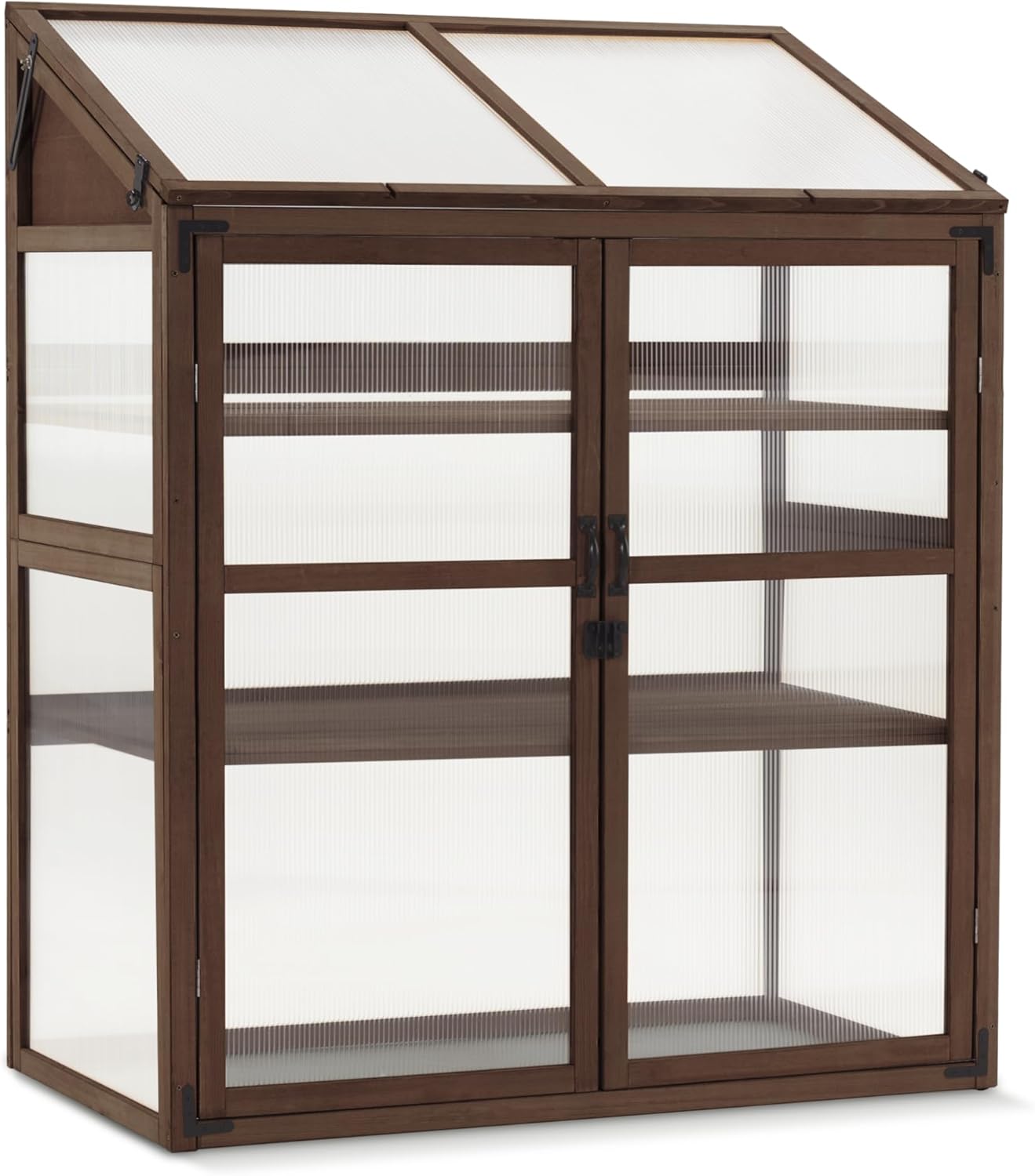 Macrout Cold Frame Greenhouse, Large Wooden Greenhouse Cabinet, Garden Cold Frame with Adjustable Shelves for Outdoor Indoor Use, 1344 (Brown)