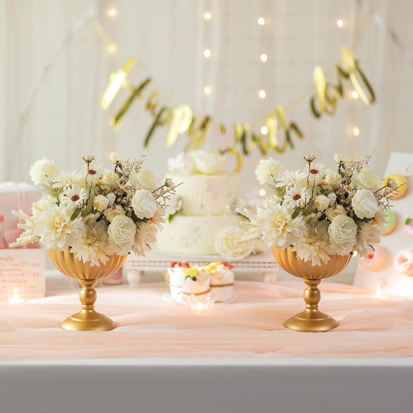 Sziqiqi Urn Vase for Wedding Centrepiece: 7.9in Gold Compote Bowl Vase Table Decorations - Floral Arrangement Pots Set of 10 - Metal Decorative Vases for Party Reception Dinner Table