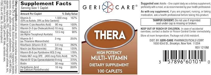 GeriCare Thera High Potency Multivitamin Caplets, Nutritional Supplement, 100 Count (Pack of 1)