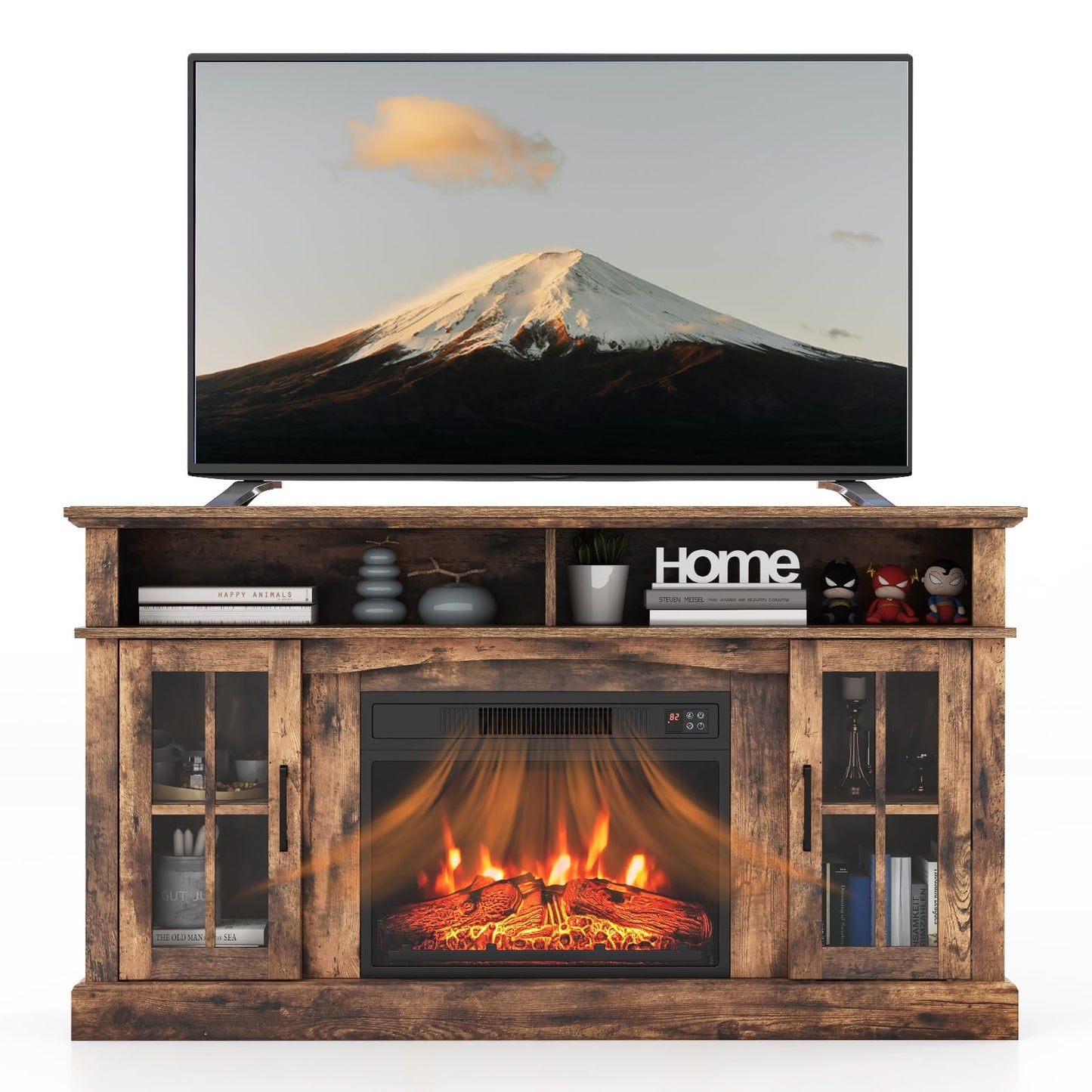 Simoe Fireplace Tv Stand With 23 Inch Fireplace, Electric Tv Console For Tvs Up To 65, Entertainment Center With 2 Cabinets & Re