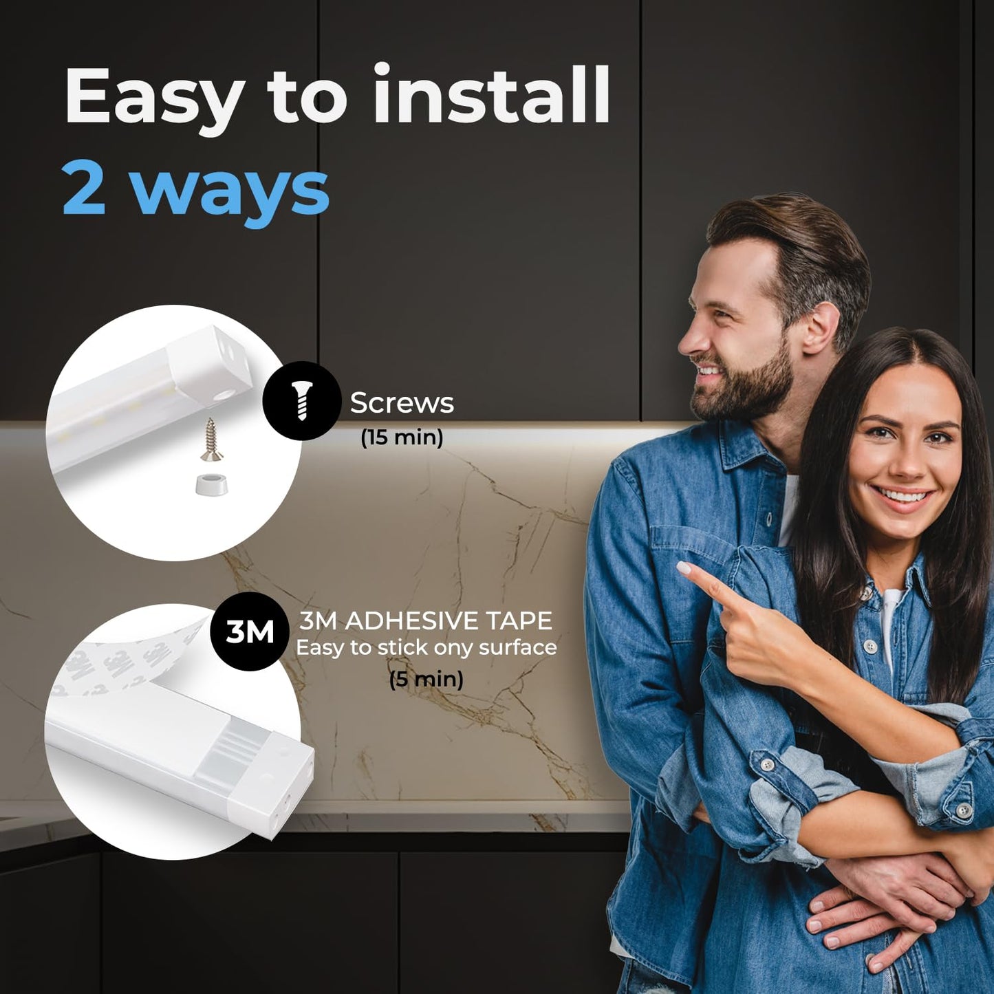 EShine LED Lighting Kit, Dimmable, 40 inch, Cool White (6000K), Model ELW10001DC, Touchless Wave Control for Kitchen, Office, Garage