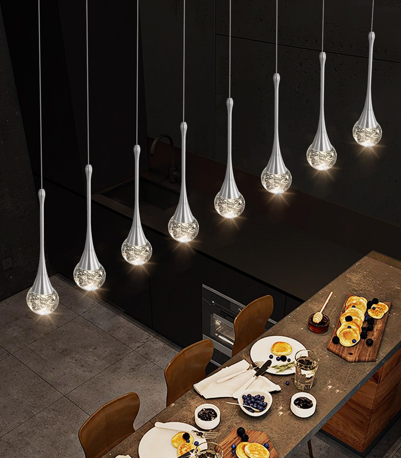 8 Light Modern Glam Crystal Rectangular Chandelier For High Ceiling Led Dimmable Ceiling Pendant Light Kitchen Island Staircase Foyer Enterway Living Room Chandelier Lighting Antique Silver