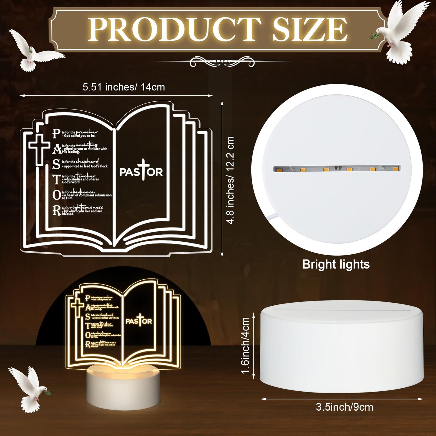 Kosiz 2 Pcs Pastor Appreciation Gift Led Night Light Christmas Christian Gifts Engraved Thank Clergy Sayings Acrylic Lamp With Base Religious Decor Men Women Clergy Staff Retirement (Stylish Pastor)