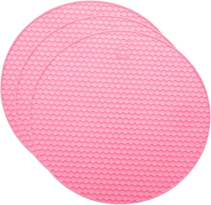 uxcell 3pcs Silicone Jar Opener Pads, 17.5cm/7" Texture Can Opener Multipurpose Round Bottle Lid Opener Non-Slip Coasters for Weak Hands Seniors Children, Pink