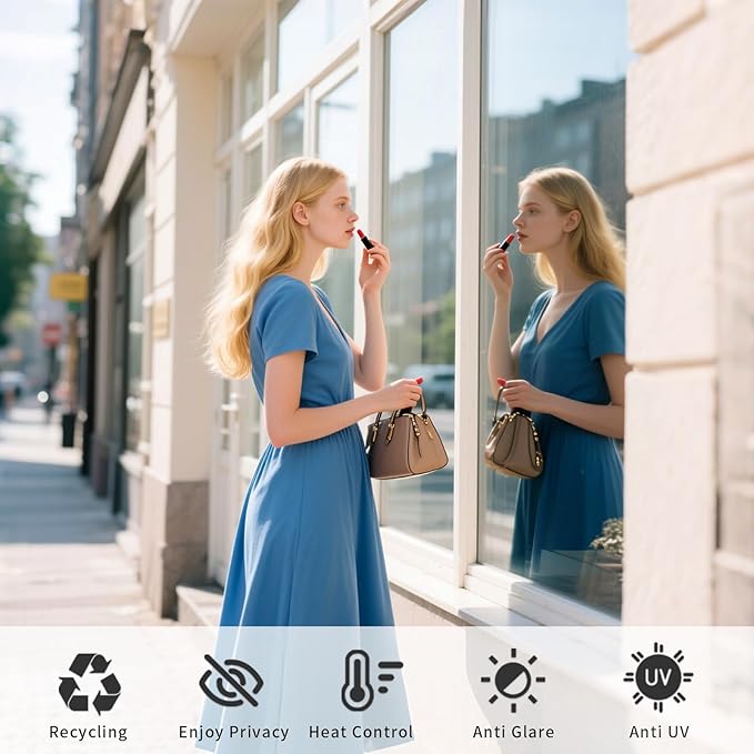 Filmgoo Window Privacy Film One Way Daytime Mirror Tint Treatments UV Heat Control Vinyl Stickers Sun Block Glass Paper Door Covering Reflective (Silver, 45.6 Inch x 7.2 Feet)