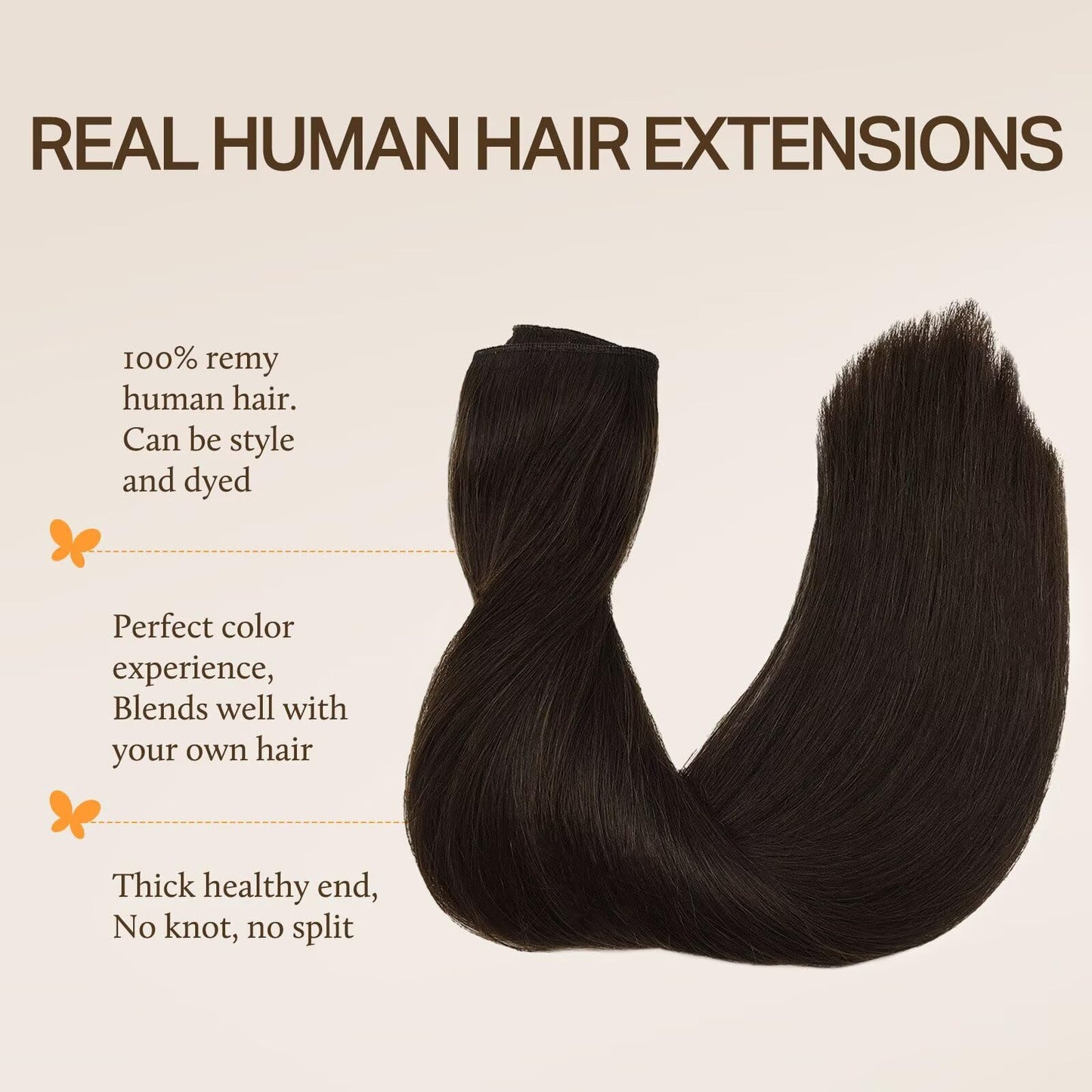 DOORES Wire Hair Extensions, Light Dark Brown 22 Inch 120g Fish Line Weft Extensions and 2pcs 30g Clip ins, 150g Invisible Wire