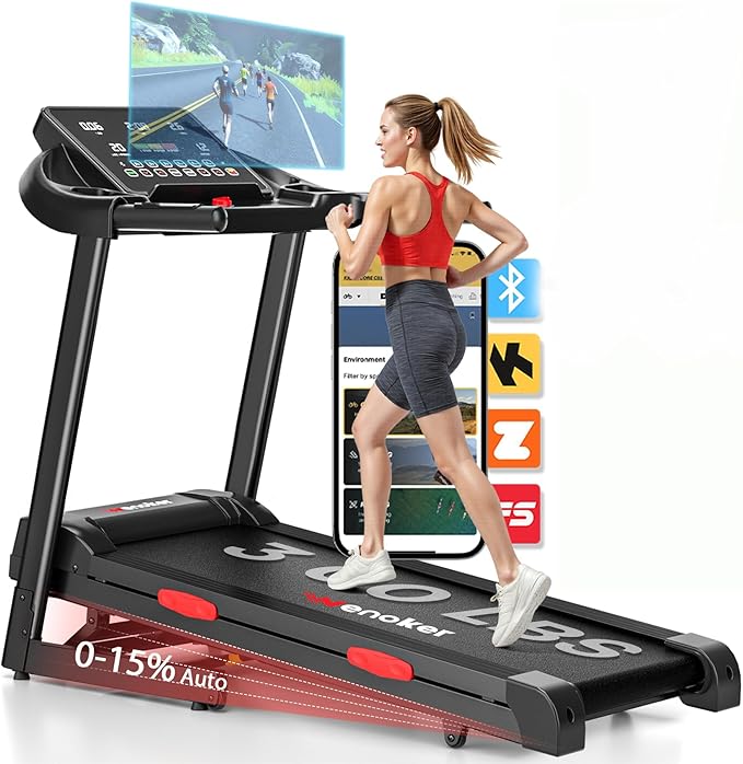 Treadmill with Incline for Home, WENOKER 15% Auto Incline Treadmill with Handrail 300 lbs Capacity, 3.0HP Quiet Walking Pa...