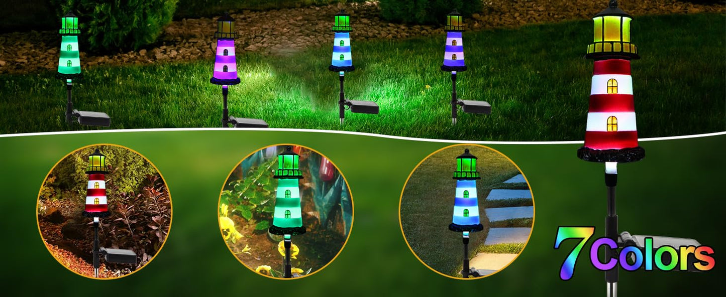 BEIDOULU Solar Powered Waterproof Garden Lights 4 Pack – Lighthouse Design for Outdoor Garden Lighting, Backyard Decorations & DIY Backyard Patio, Must-Have for Patio Lovers
