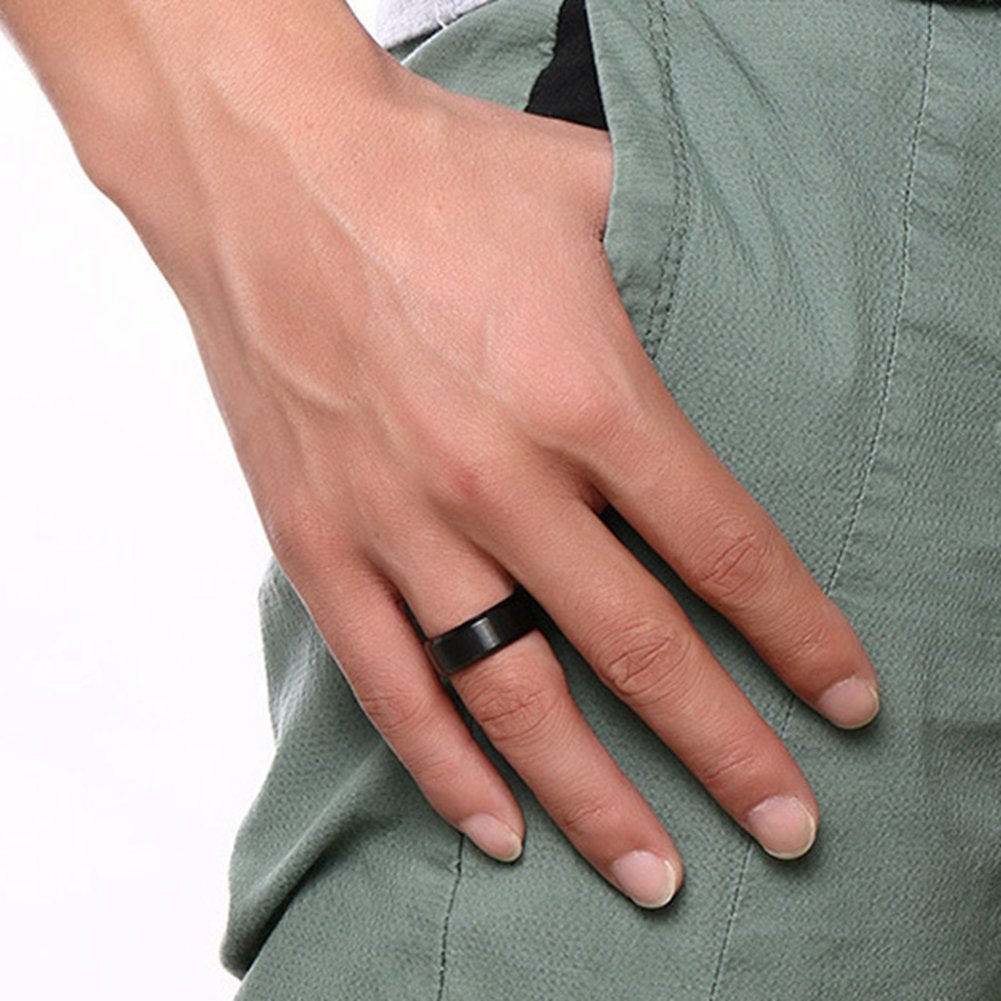 8mm Brushed Matte Black Titanium Stainless Steel Classical Simple Plain Ring Wedding Band (Titanium, 8.5)