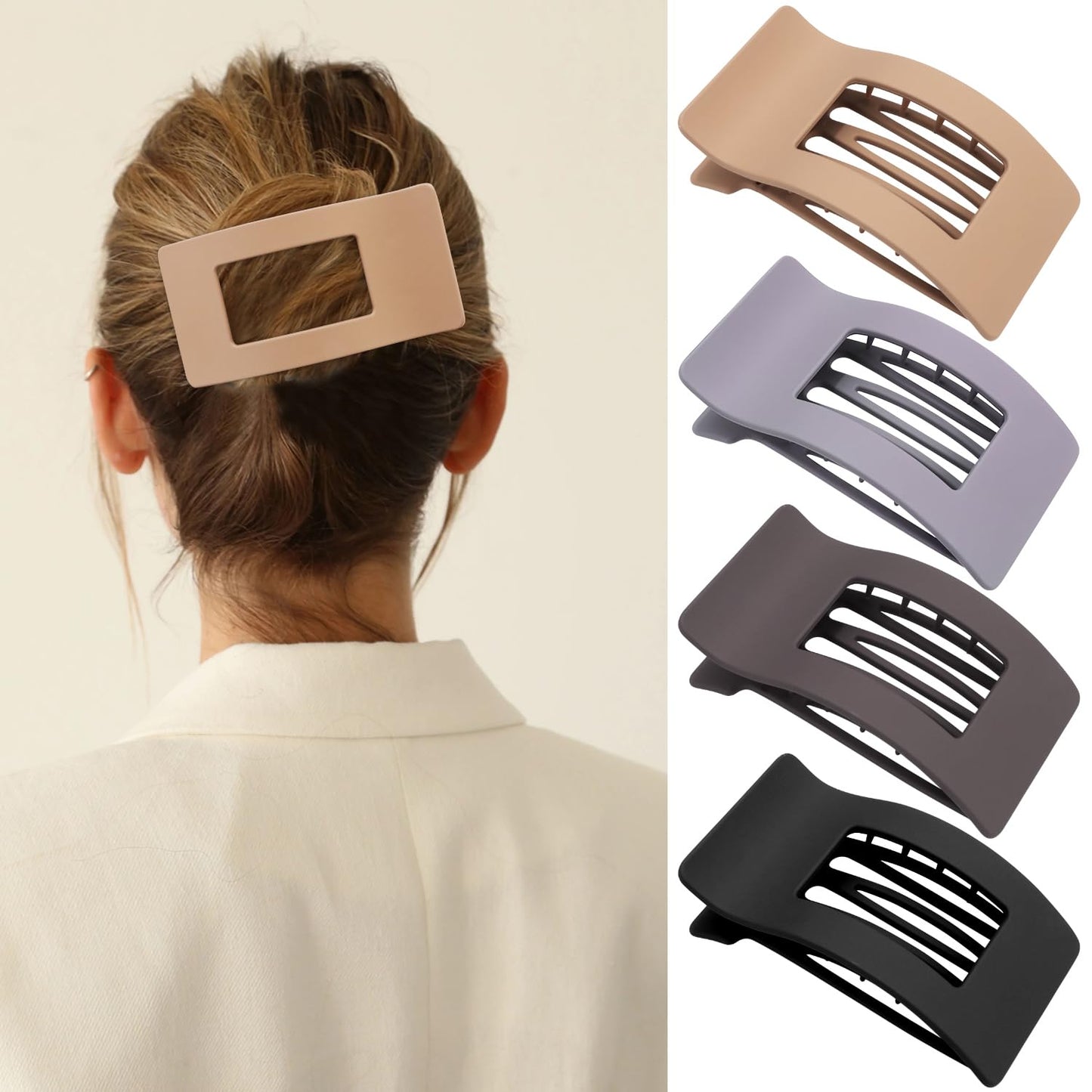 Velscrun Flat Hair Clips for Women Girls, Matte Lay Flat Claw Clips, Strong Hold Large Side Hair Clip All Hair Types, French Duc