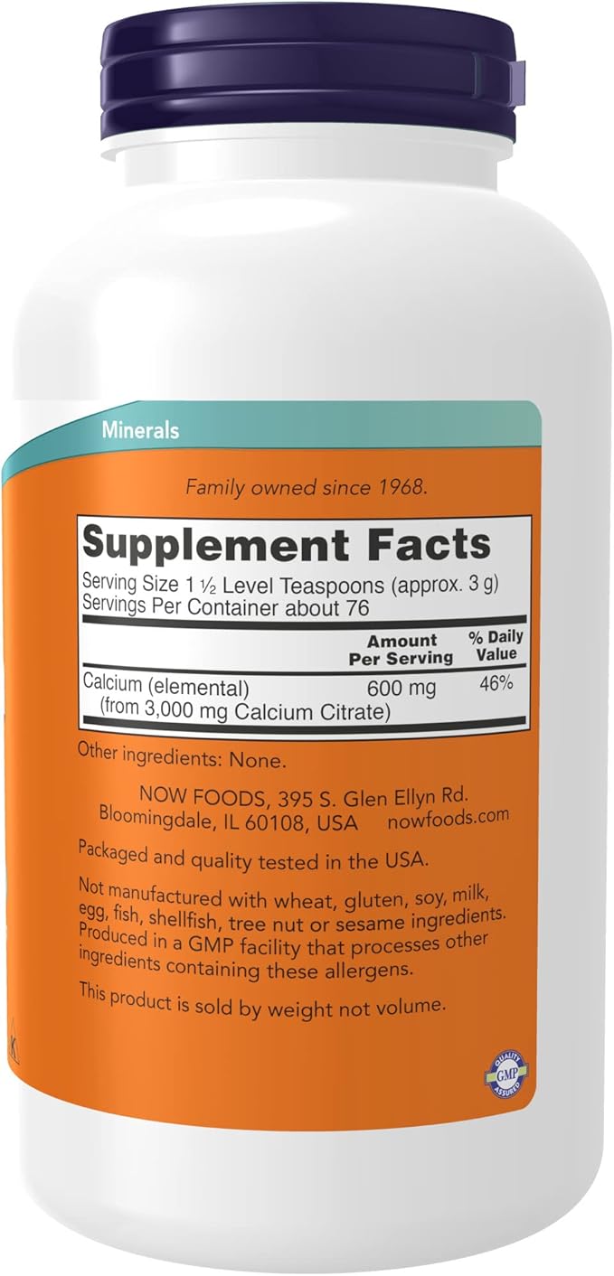 NOW Supplements, Calcium Citrate Powder, Highly Bioavailable Calcium, Supports Bone Health*, 8-Ounce (Pack of 2)