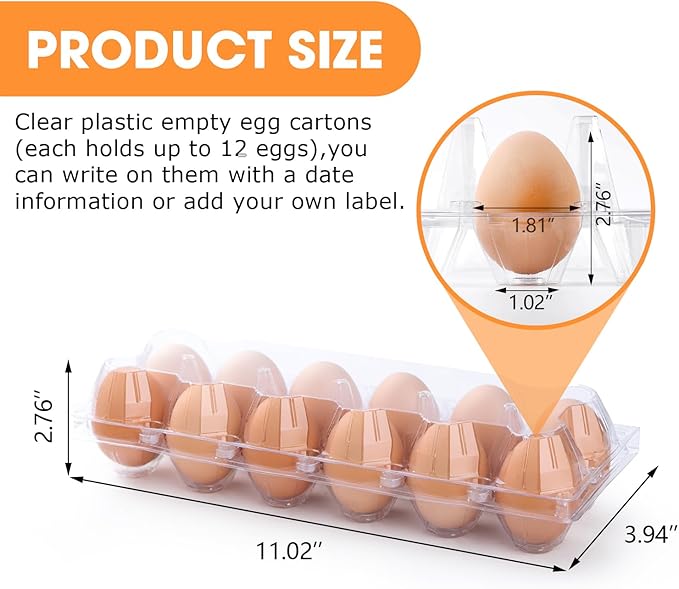 80 Pack Egg Cartons Cheap Bulk 12 Count, Clear Plastic Egg Cartons for Chicken Eggs, Reusable Egg Carton for Family, Chicken Farm, Markets Display - Medium Egg Holder, Egg Containers for Fresh Eggs
