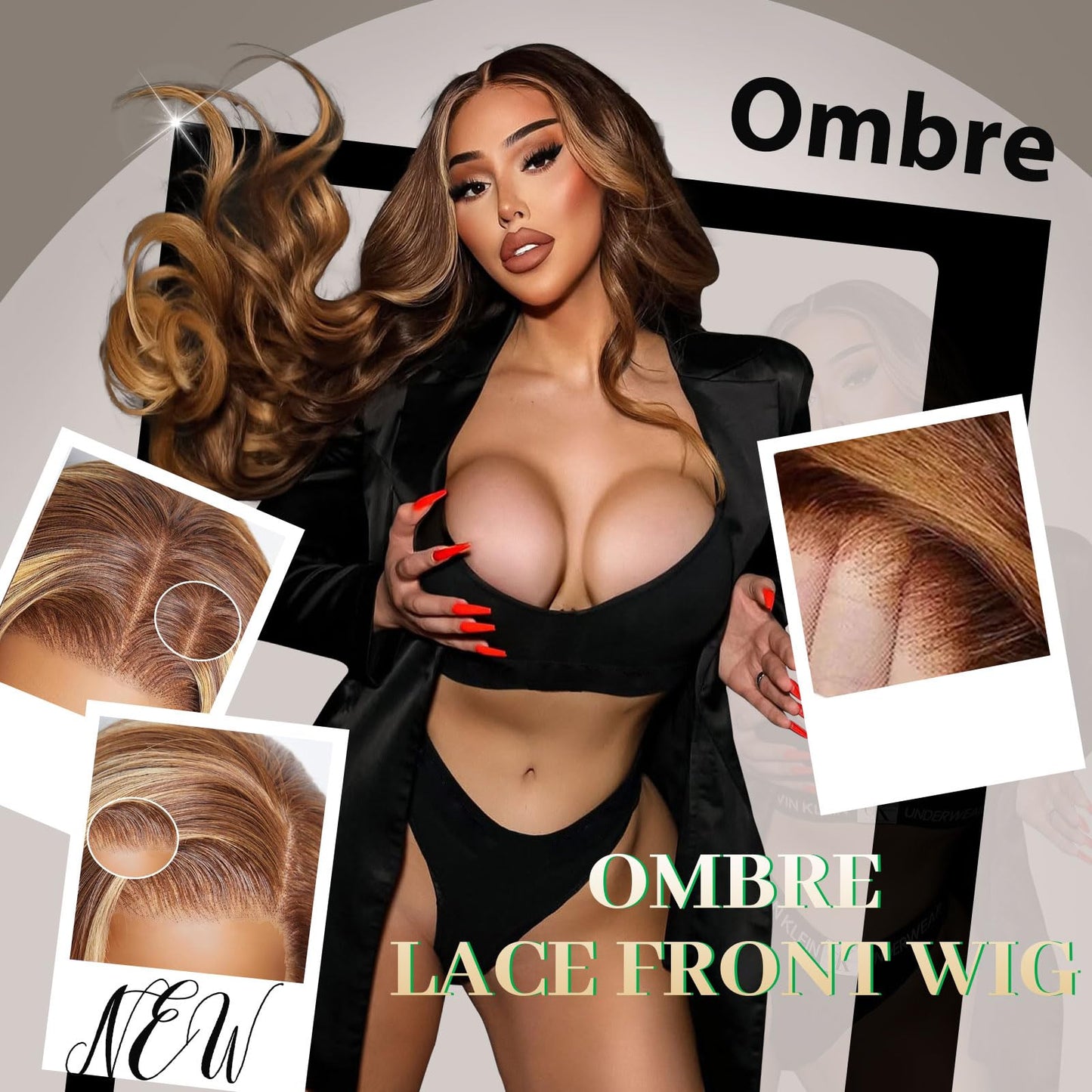 Shciyair Ombre Lace Front Wig Human Hair 200 Density Honey Blonde Highlight Wig Human Hair 4/27 13x4 Body Wave HD Lace Frontal W