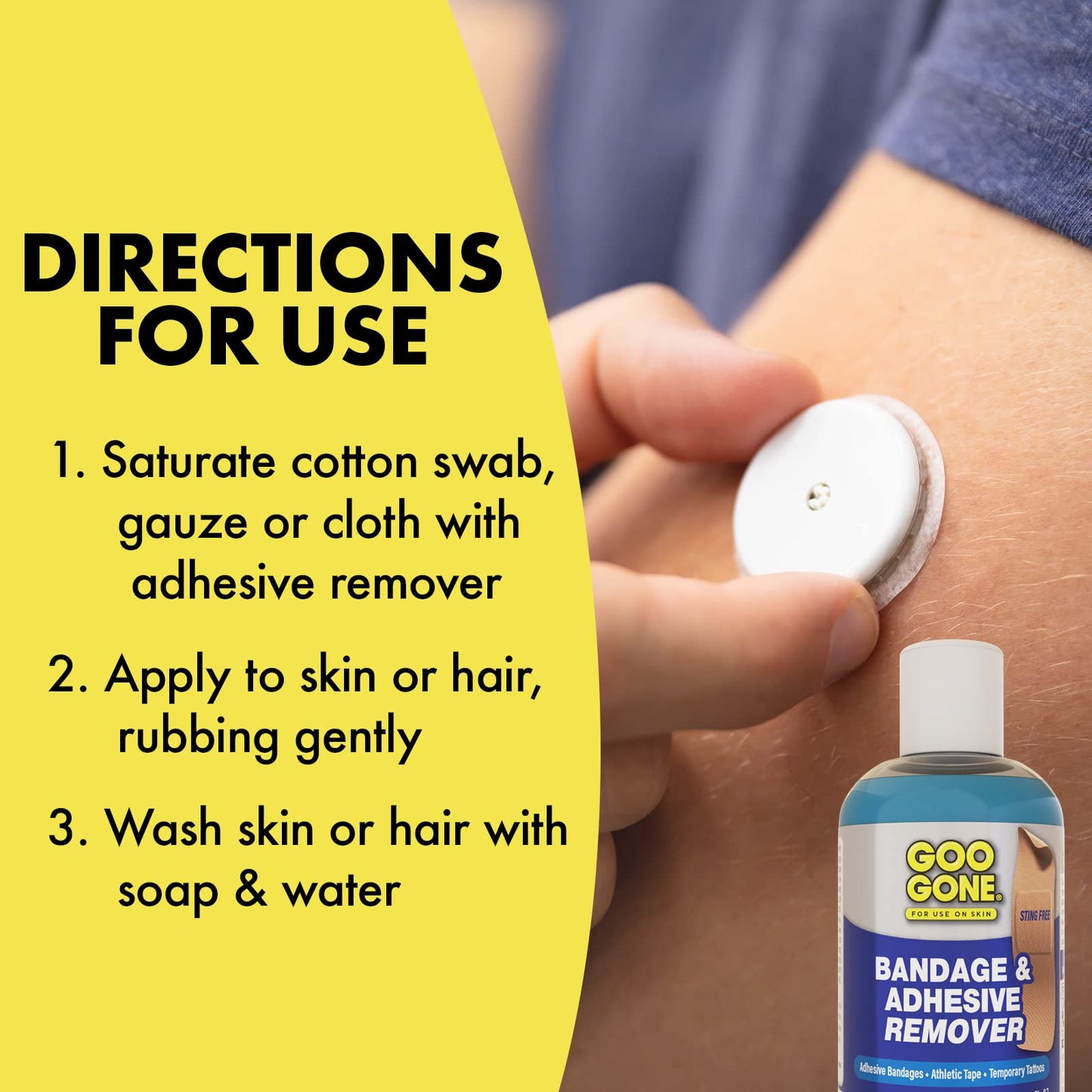 Goo Gone Skin Adhesive Remover - Safe and Pain Free Removal for Sticky Residue from Continuous Glucose Monitors, KT Tape, Medical Tape, Heart Rate Monitors, Insulin Pumps, 8 oz.