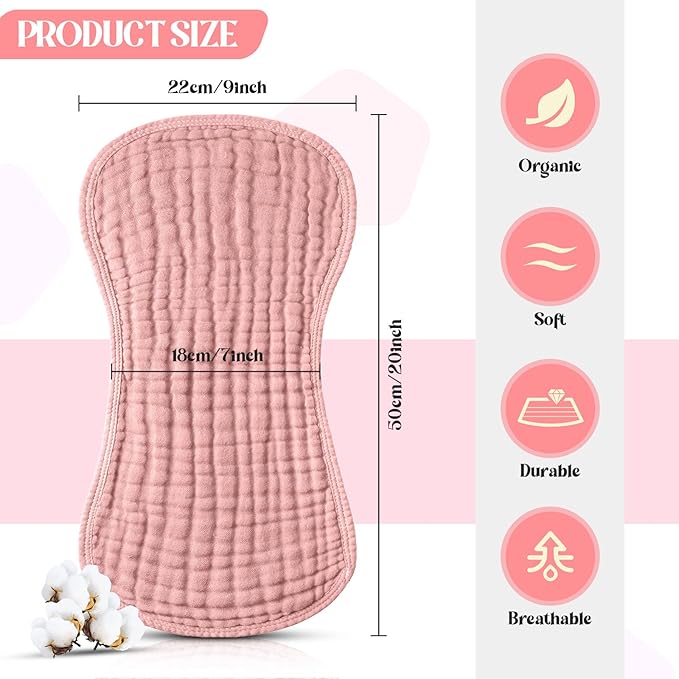 Frienda 8 Pieces Muslin Burp Cloths for Baby Cotton Burp Cloth 10 x 20 Inches Multi Colors Muslin Washcloths Diapers 4 Absorbent Layers Newborn Face Towels for Baby Boy Girl Unisex (Pink Purple Color)