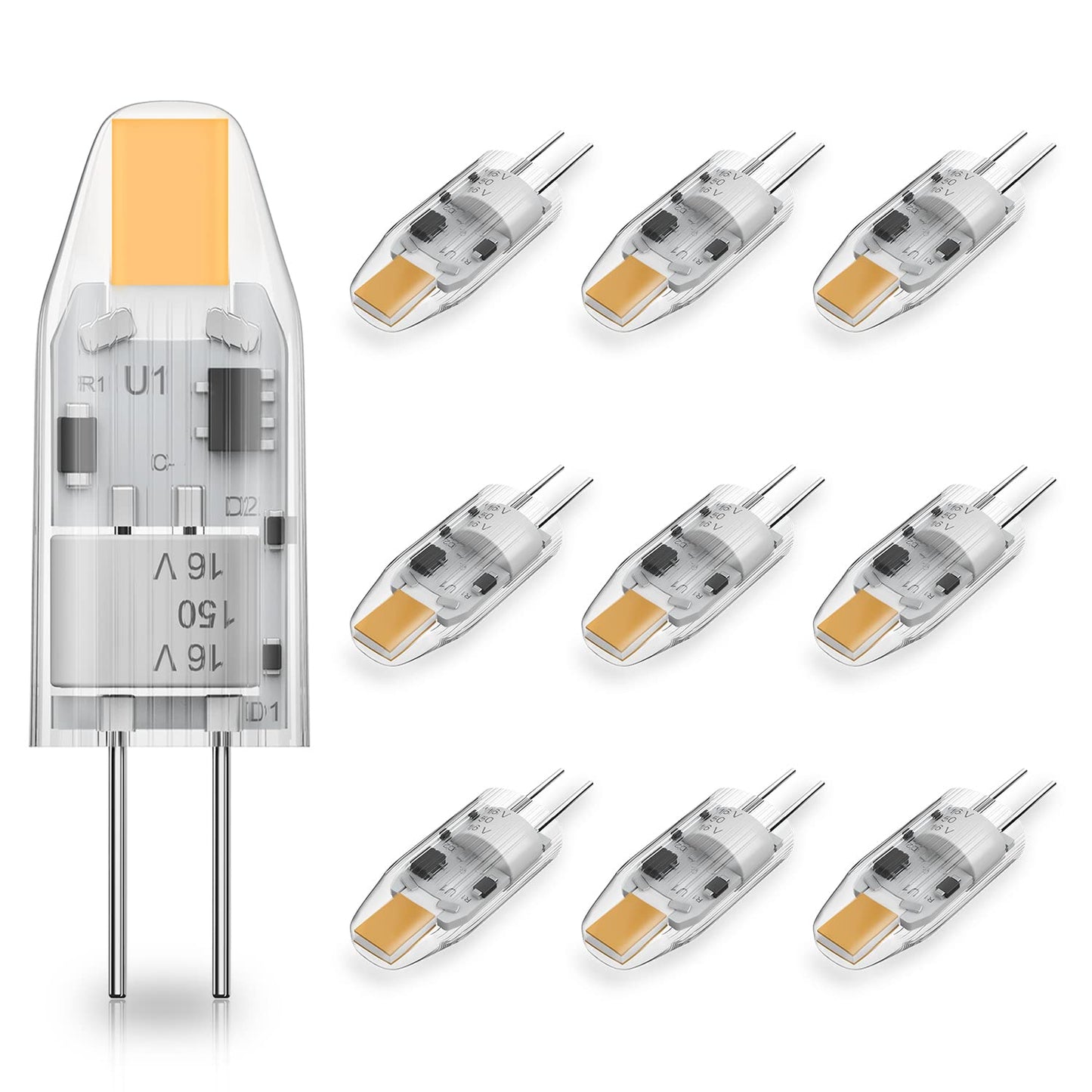 Yuiip G4 Led Bulbs 1.2W Bi-Pin Base, 2700K Warm White, 10 Pack, Silicon