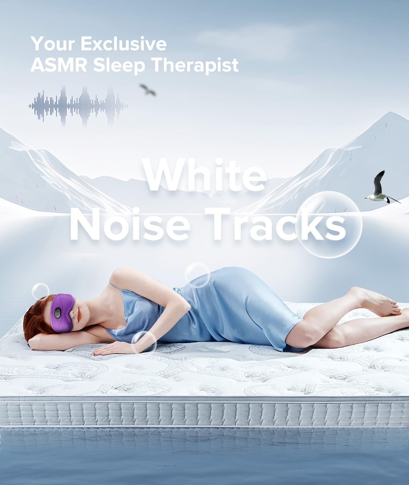 TOPOINT Sleep Mask with Bluetooth Headphones, 3D Eye Mask for Sleep Headphones with White Noise, Total Blackout, 5.4 Bluetooth, Timer, 15 Hours for Women Men, Travel, Meditation, Nap, CPAP Users