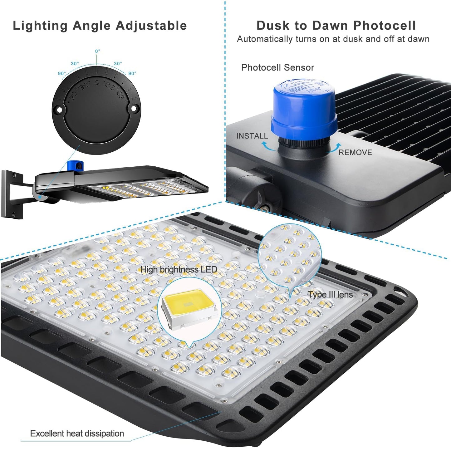 2Pack 480W(486X1W Led) Led Parking Lot Lights 72000Lm (150Lm/W) 5000K Etl Listed Led Parking Lot Lighting With Smart Photocell & Arm Mount (Coverage: 66~130Ft At Height:30~60Ft) 7Yrs Warranty
