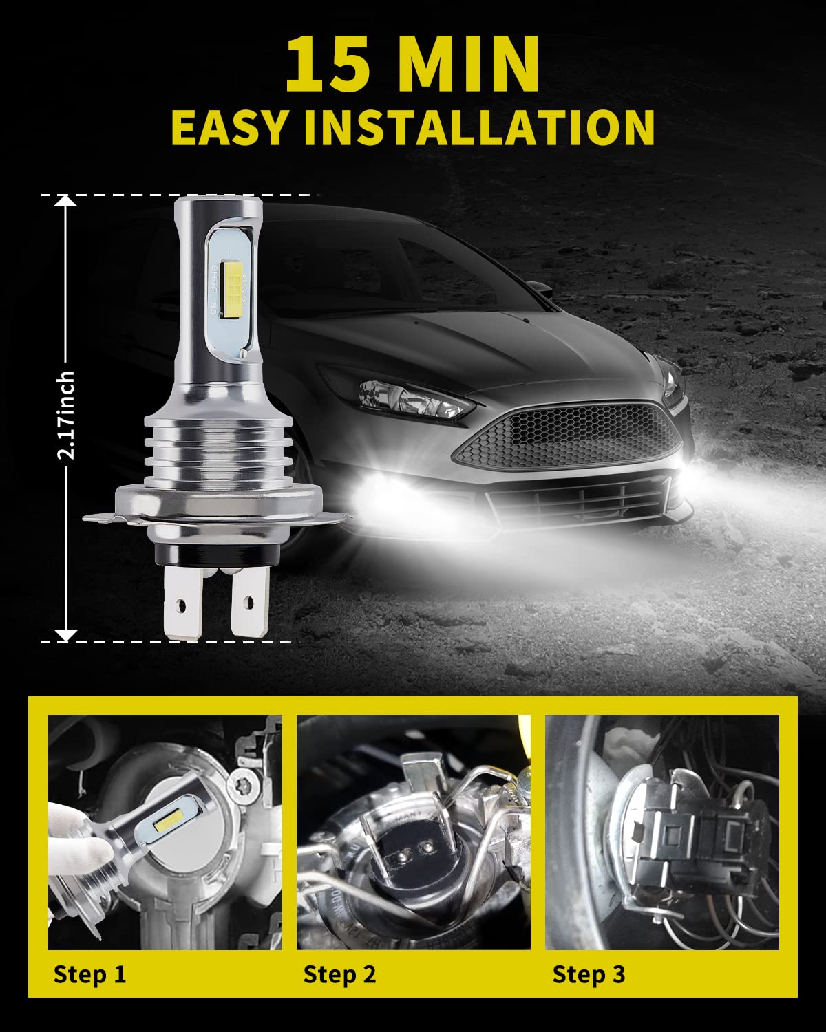 Antline Super Bright H7 H7Ll Led Bulb 6000K White Version 3570 Csp-Chips Led Fog Lights Drl Replacement (Pack Of 2)