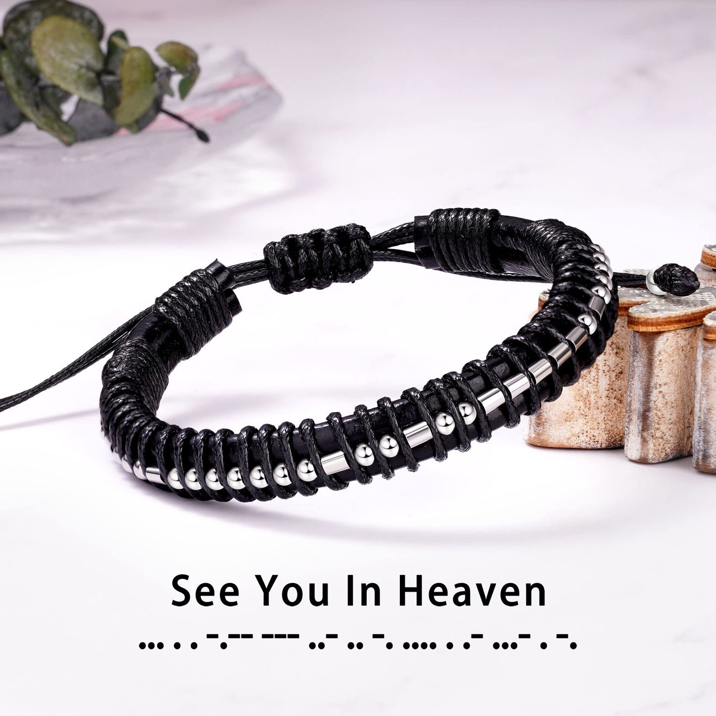 Btysun Morse Code Bracelets for Men Memorial Gifts for Loss of Father Bereavement Birthday Leather Bracelet Adjustable Dad Husba