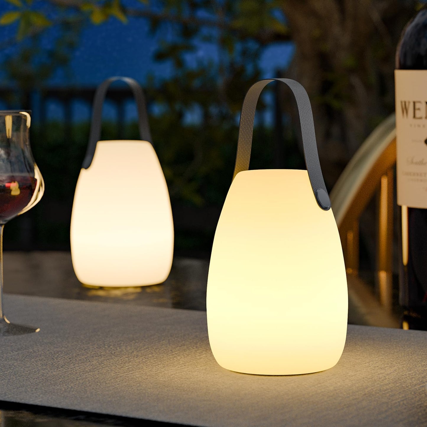 uuffoo Portable Outdoor Table Lamp - Dimmable, Rechargeable, IP44 Water-Resistant, 2 Pack, Small, Black Handle, Model 1420