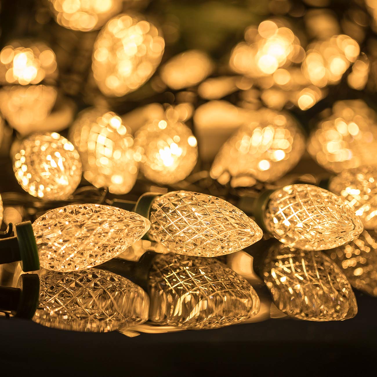 AWQ C9 Christmas String Lights, 50 FT, 8 Modes, Waterproof, Warm White, Model 610452362085